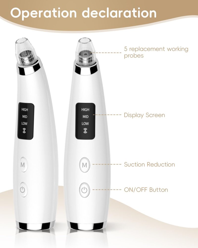 Pore Vacuum Blackhead Remover - Pore Extractor with 5 Attachments & 3 Suction Levels - Blackhead Remover Tools for Women and Men (White)