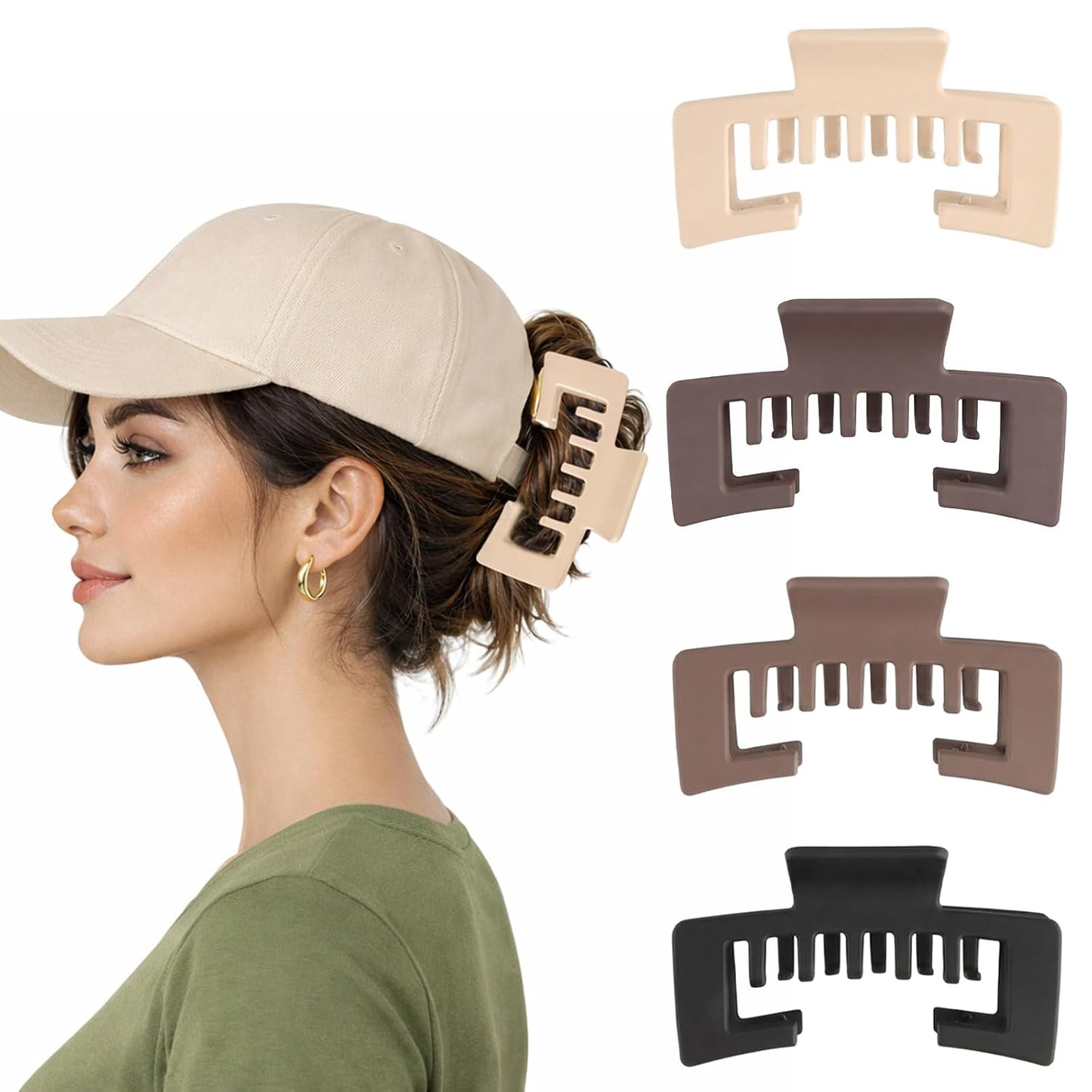 Hair Claw Clip Set - 4 Pack for Baseball Caps | Secure Hold for Thick Hair Styling