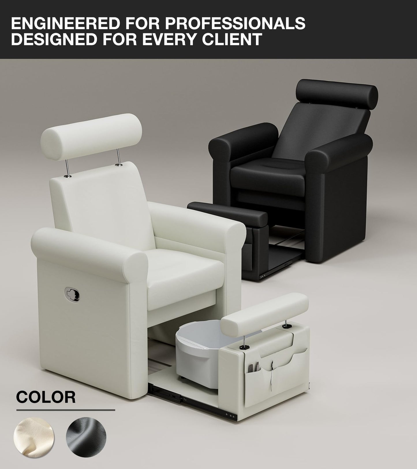 VARONXE Pedicure Chair No Plumbing, Professional Reclining Pedicure Station for Nail Tech, Foot Spa Unit w/Adjustable Footrest & Headrest, Pull-Out Base for Small Space, Black