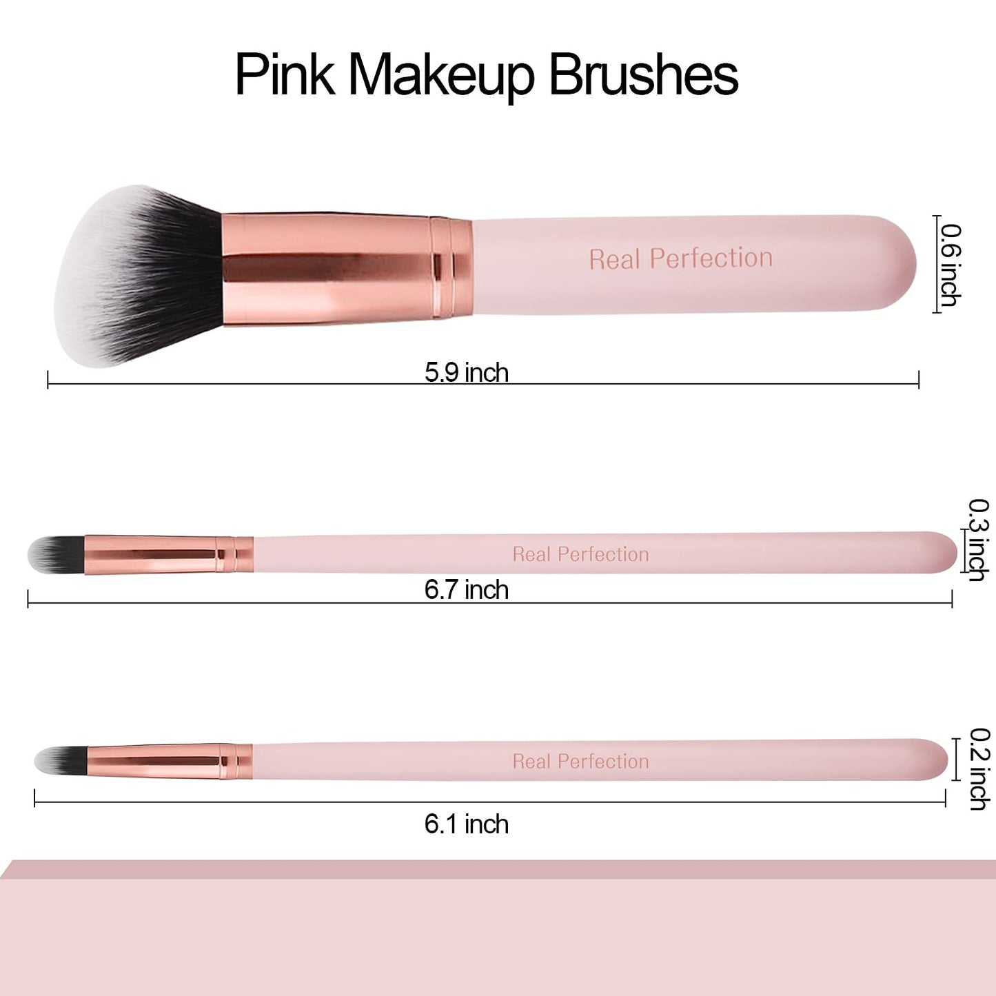 Real Perfection Makeup Brush Set - 16 Premium Synthetic Brushes for Foundation, Eyeshadow & Blush | Pink