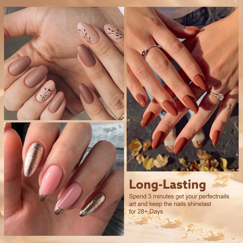 CANNI 30Pcs Hema-Free Gel Nail Polish Set | Nude, Brown, Red, Glitter & Gold - 9ML Soak Off Kit for DIY Nail Art