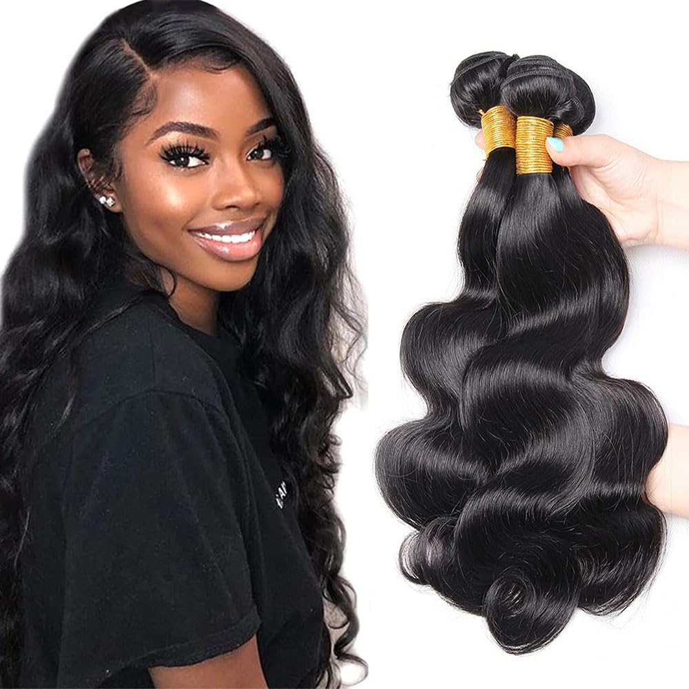 30 32 34 Inch Body Wave Bundles #1B Body Wave Bundles Human Hair Natural Black Bundle Unprocessed Double Weft Bundle Hair Extensions 150g