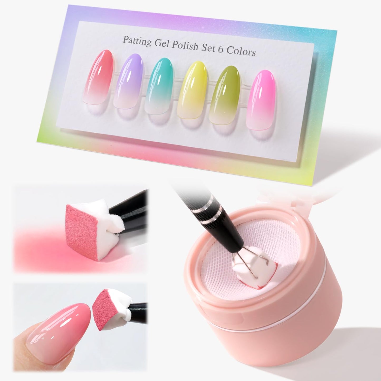 Double Rhythm Nail Art Gel Polish Set - 6 Vibrant Colors with 100 Sponges & Grabbing Pen | Perfect for Creative Designs