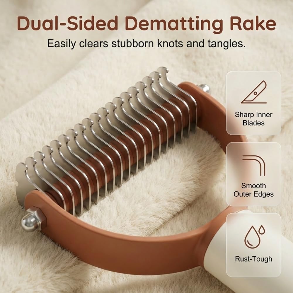 Double-Sided Dematting Comb for Cats & Dogs - Professional Deshedding Tool for Long Hair | Black 1PC
