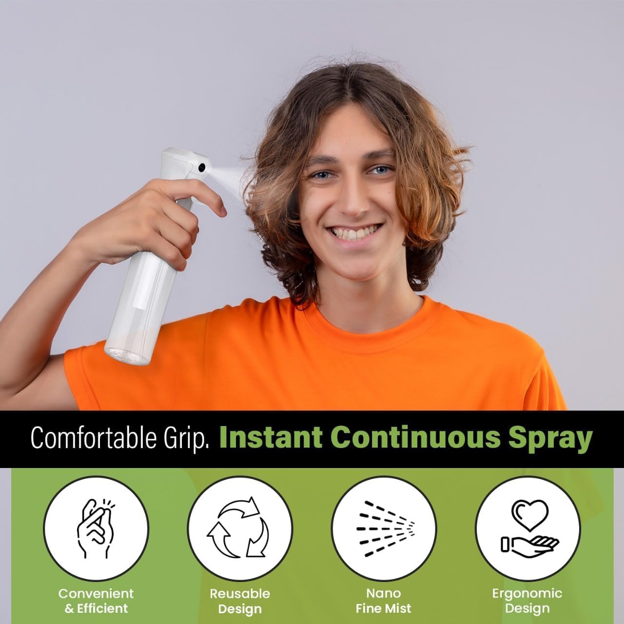 VIGOR PATH Continuous Spray Bottle - Fine Mist Hair & Plant Mister | 300ml / 10.1 oz, Clear
