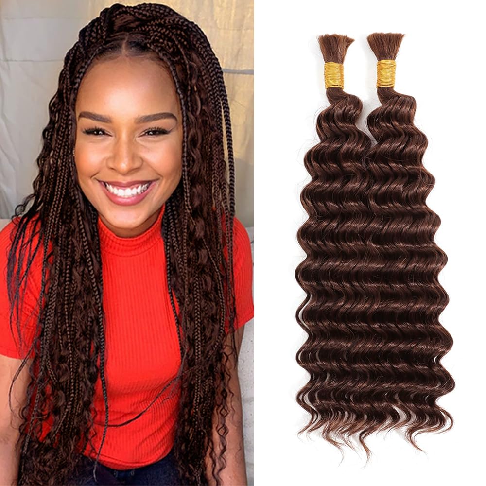 Color 4 Boho Curly Human Hair Brown Braiding for Bohemian Braids Knotless Deep Wave Bulk No Weft 2 Bundles 100g 22 22 Inch Chocolate Brown Deep Wave Braiding Hair Extensions