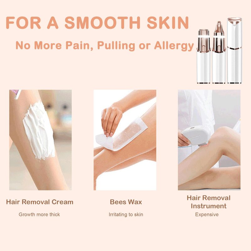 Facial Hair Removal Eyebrow Trimmer - Facial Shaver Device 2 in 1 Remover for Face Peach Fuzz Eyebrow Nose Ear Hair Chin Lips Armpit with LED Light Rechargeable for Women Men Travel Size (White)