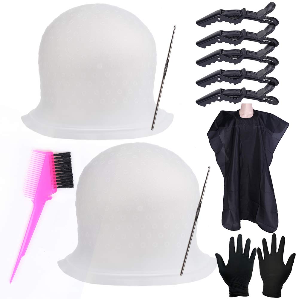 Silicone Highlight Caps Set - Professional Reusable Hair Dyeing Tools | 2 PCS with Hooks for Easy Application
