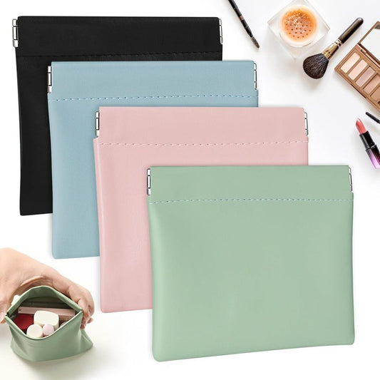 Small Leather Pocket Cosmetic Bag - Waterproof Makeup Organizer for Women | Mini Squeeze Coin Pouch - 4.7 x 4.3 In