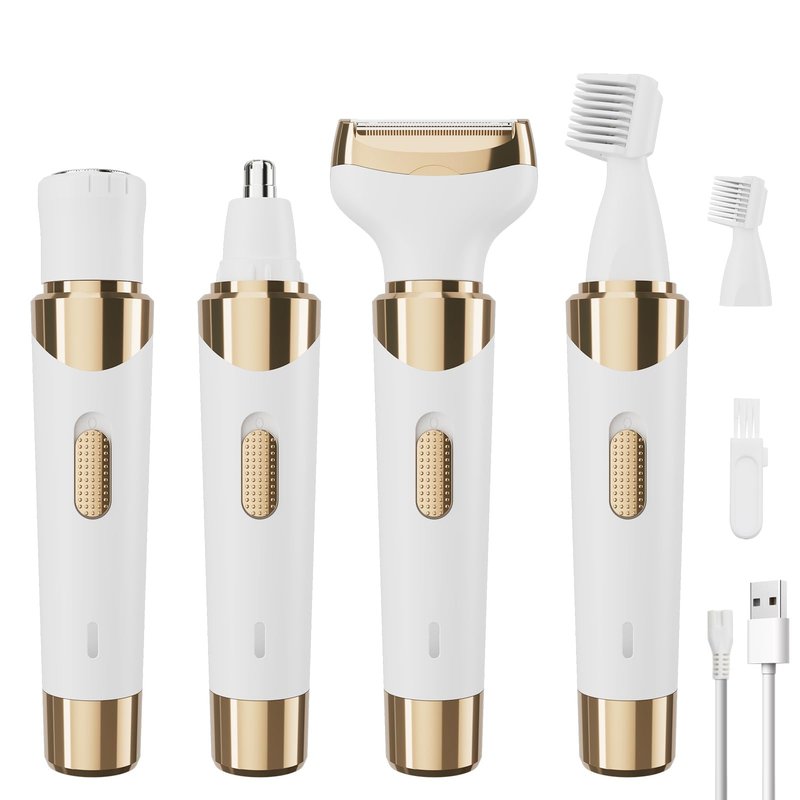 Electric Razor for Women,4 in 1 Womens Shaver Electric Bikini Trimmer Pubic Hair Removal Wet & Dry Painless Shaver for Legs Underarms Eyebrow Face Nose and Bikini Grooming Kit for Women 3021 White