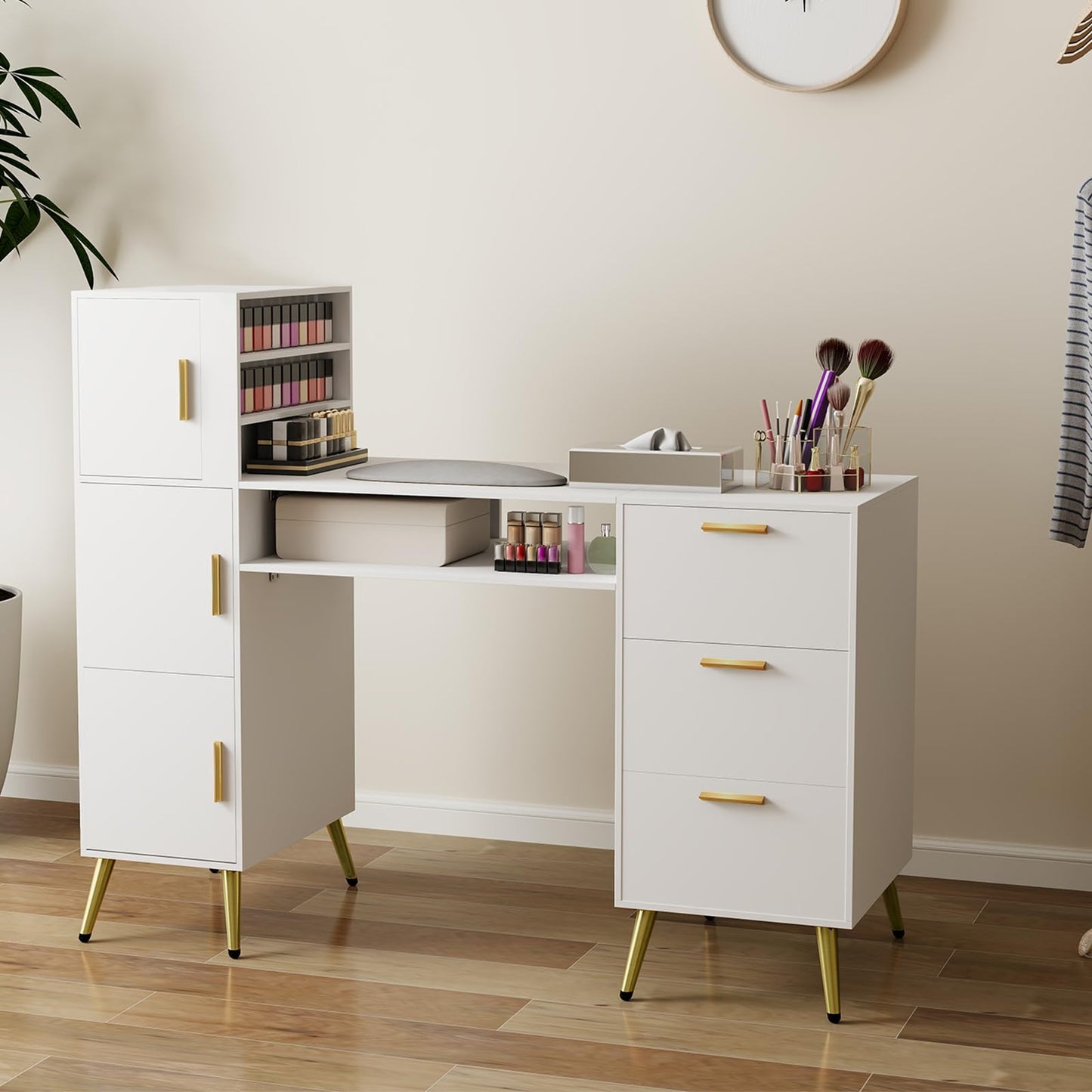 ARTETHYS Portable Nail Desk with Drawers White Manicure Table Nail Station