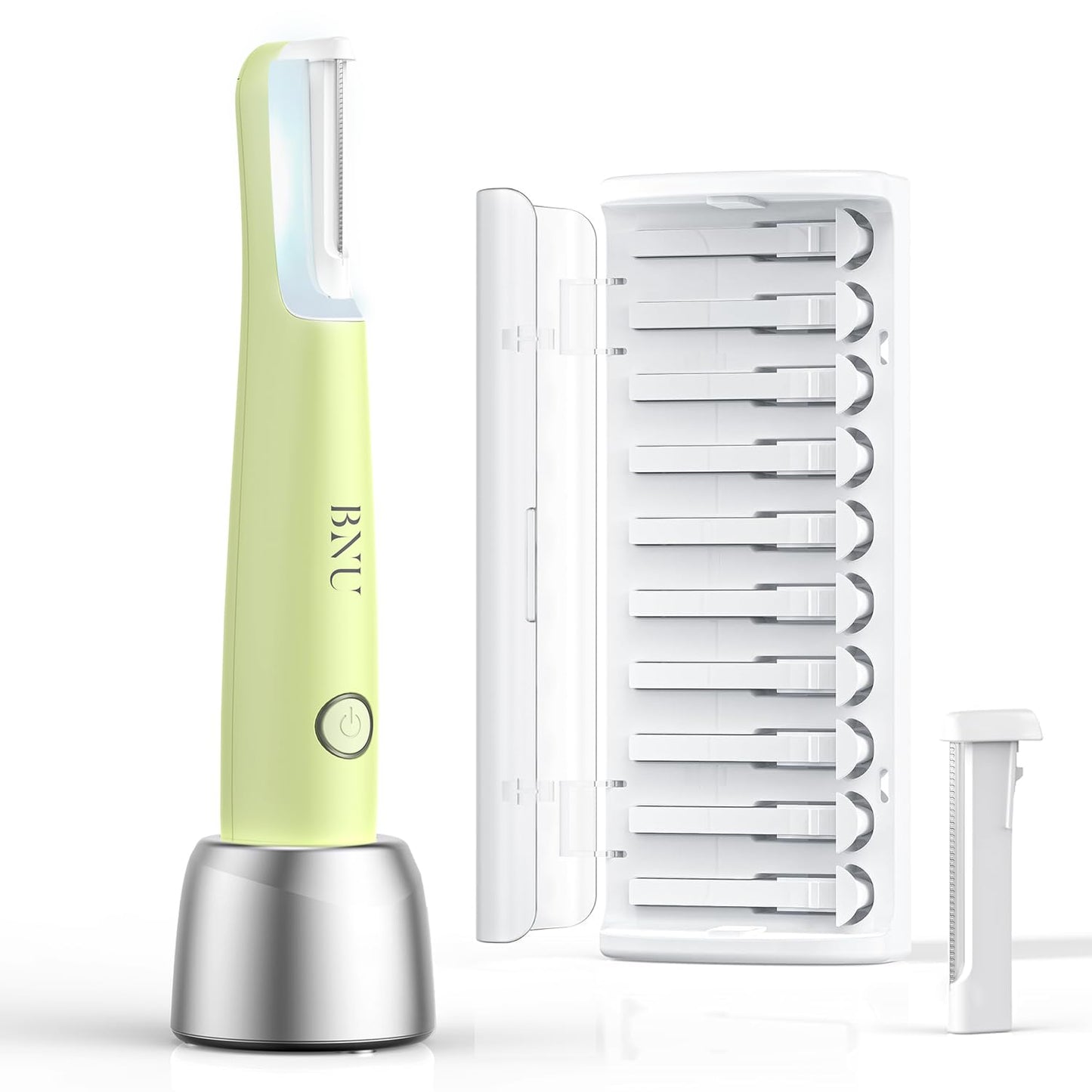 Dermaplaning Tool for Face - Sonic Razor with LED Light | 3 Speed Rechargeable Exfoliator & 10 Refill Blades - Green