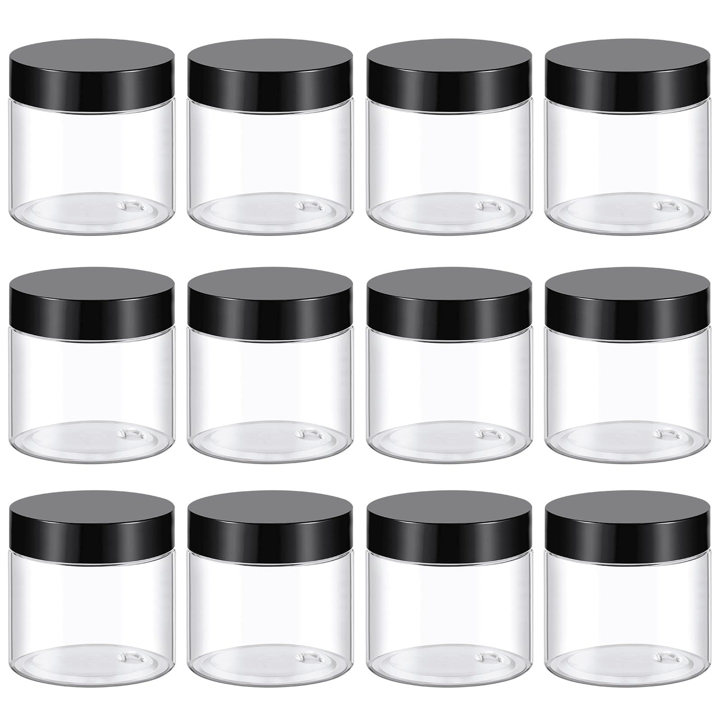 TUZAZO 2 Oz Plastic Container Jars with Lids BPA Free, Empty Round Clear Cosmetic Containers Plastic Slime Jars for Lotion, Cream, Ointments, Samples, Makeup, Travel Storage (12 Pack)
