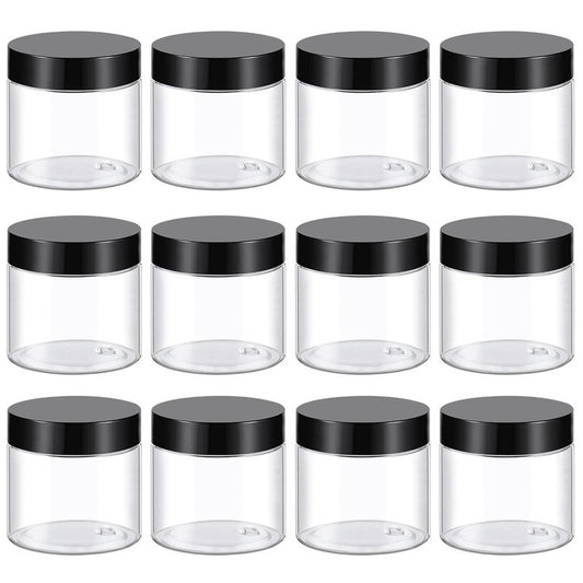 TUZAZO 2 Oz Plastic Container Jars with Lids BPA Free, Empty Round Clear Cosmetic Containers Plastic Slime Jars for Lotion, Cream, Ointments, Samples, Makeup, Travel Storage (12 Pack)
