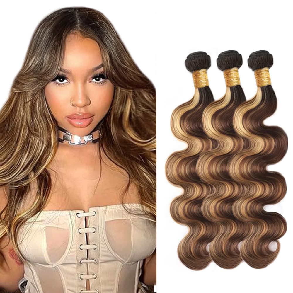 300g P427 Ombre Human Hair Bundles Brown Ombre Bundles Human Hair P427 Body Wave Bundle 1BP427 Highlight Brown Bundle 22 24 26 Inch