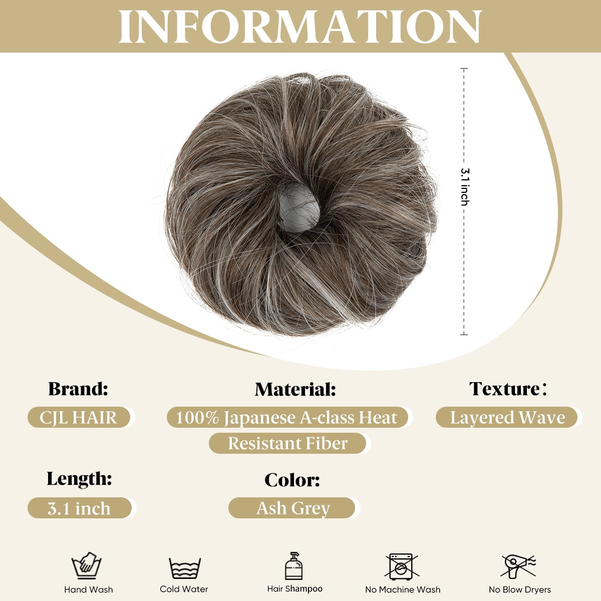 CJL HAIR 2PCs Small Cute Messy Bun Hair Piece for Thin Hair Women Mini Synthetic Curly Bun Scrunchies Updo Hairpieces for H32