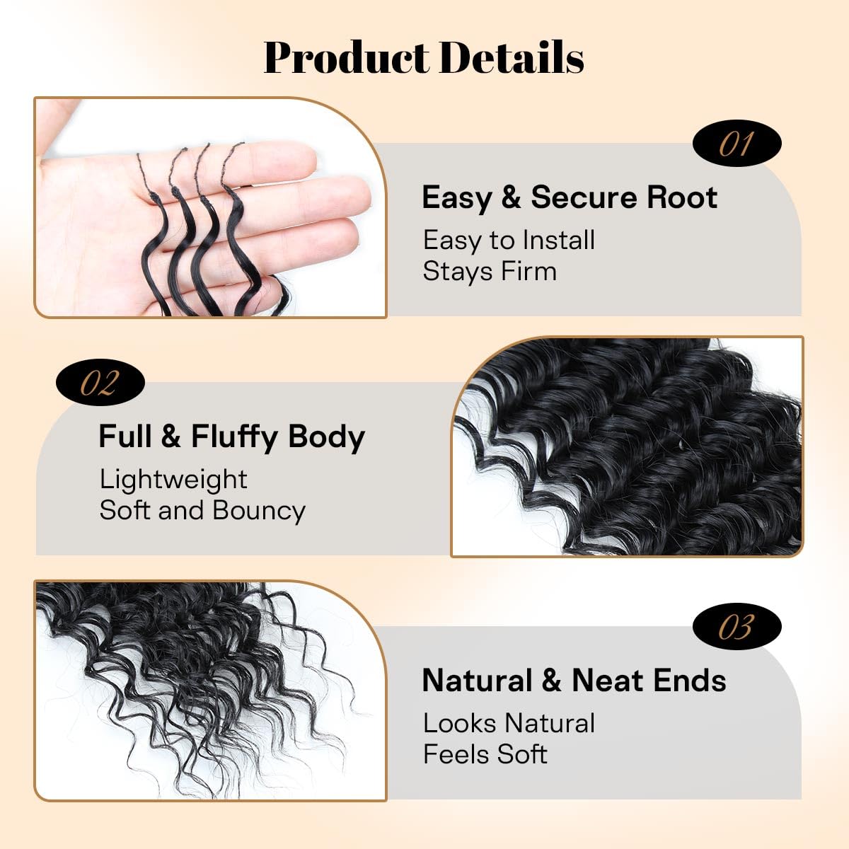 Feather Crochet Hair Extensions - 18 Inch Invisible Curly Deep Wave | 100 Strands Natural Black