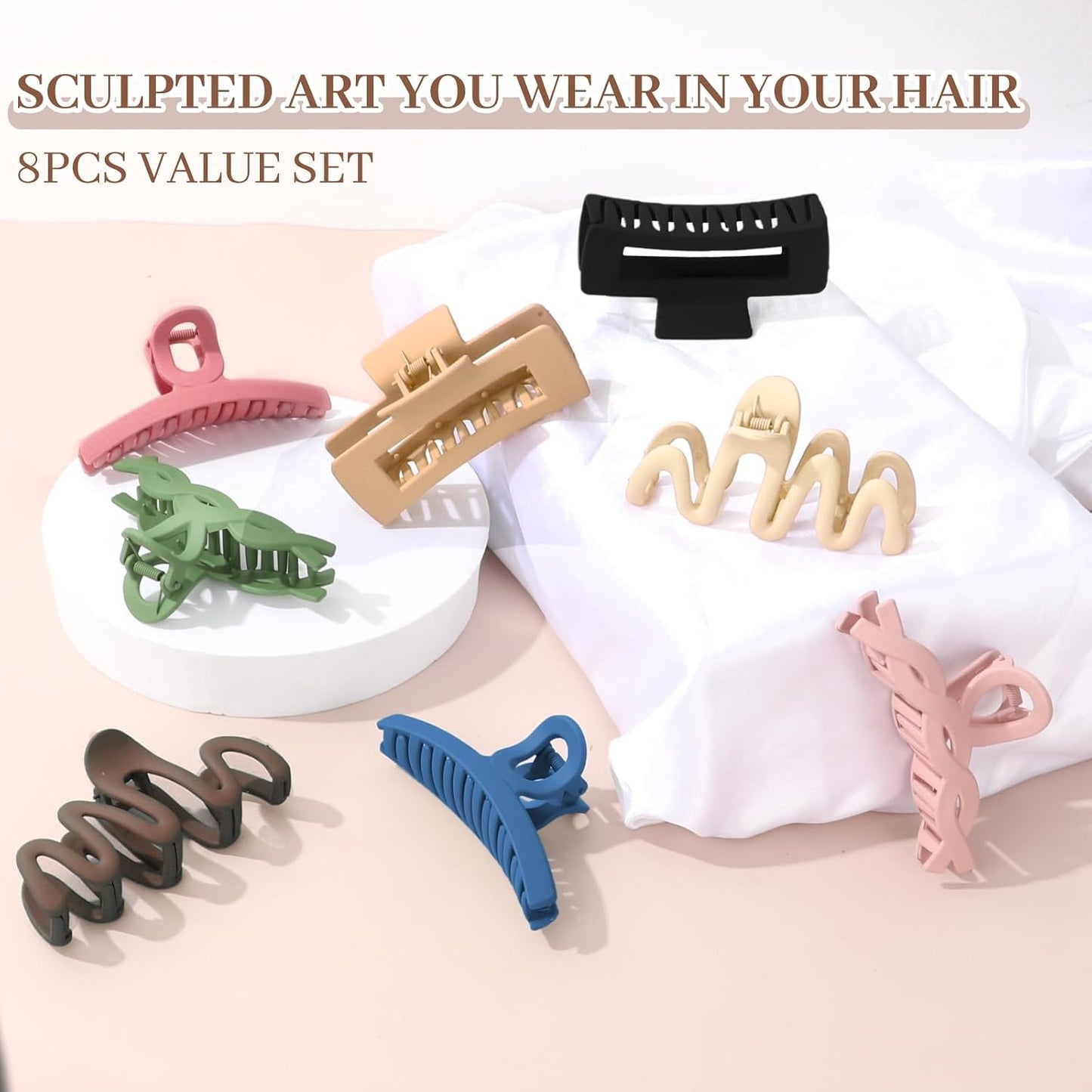 Large Matte Non-Slip Hair Clips for Women - 8-Pack in Unique Colors | Durable Claw Clips for Daily & Special Occasions