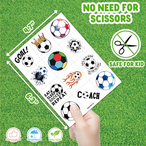 Soccer Temporary Tattoos Set for Kids - 96 Pre-Cut Tattoos