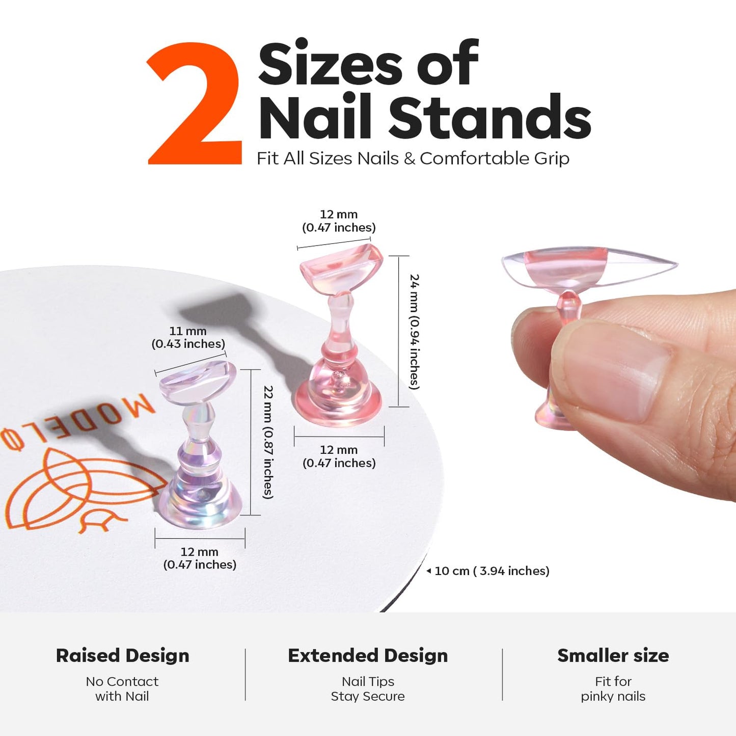 Modelones Nail Stand Set, Magnetic Press On Nails Holders Aurora Pink Plus Kit Standard Pinky Nail Stands for False Nail Tips Practice Round Metal & 2 Heart Display Bases 200PCS Sticky Tabs Nail Art