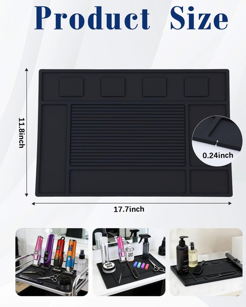 Lady Up Magnetic Barber Mat, 4 Strong Magnets Holder for Clippers, Anti-Slip Silicone Barber Station Mat for Barbershop Accessories, Heavy Duty Barber Mats for Clippers with Tools Slots