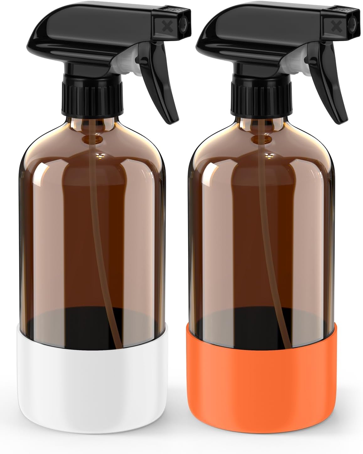 Bontip Amber Glass Spray Bottle Set - Silicone Sleeve Protection for Aromatherapy & Hair Care | 16 oz (Black & Brown)