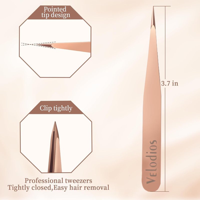 Pointed Tweezers for Women - Precision Stainless Steel Eyebrow & Facial Hair Removal | Rose Gold