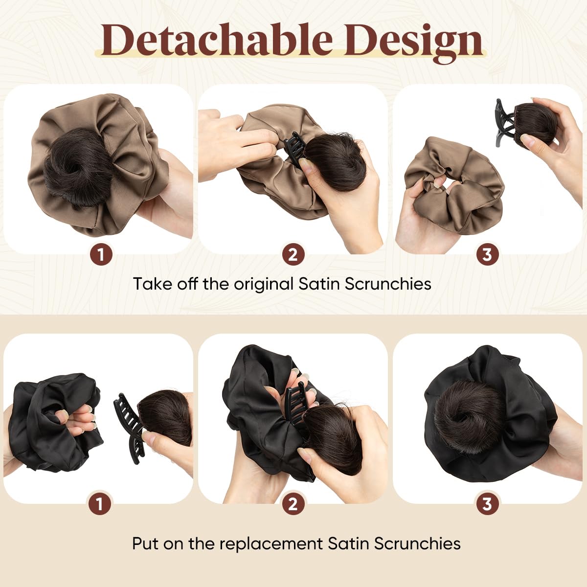 SARLA Small Sleek Claw Clip Hair Bun with Hair Scrunchies Hairpieces for Women Synthetic Elegant Updo Donut Chignon Ponytail Ease Use Grey Multi