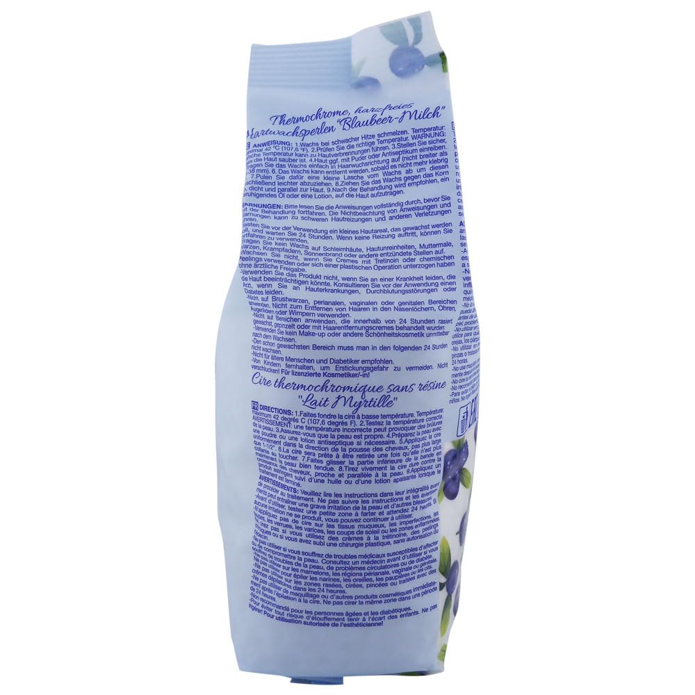 Waxness Blueberry Milk Thermochromic Hard Wax Beads Bulk 22 lb (10 kg), Rosin-Free, Low Temperature, For Sensitive Skin, Salon Use – Made in Italy