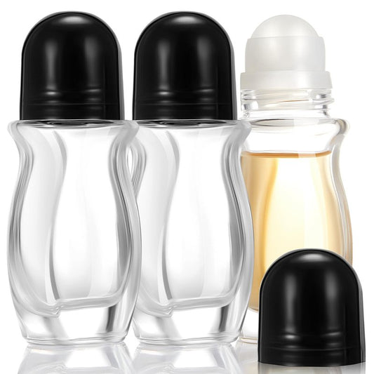 Tioncy 3 Pcs 50ml Empty Glass Roller Bottles Deodorant Roll on Bottles Containers with Plastic Roller Ball Massage Leakproof Refillable Applicator with Cap for Cosmetics Essential Oils