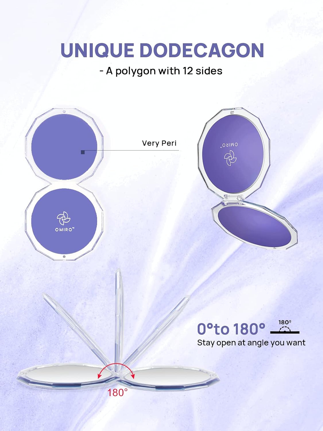 Compact Makeup Mirror with 1X/10X Magnification - Mini Folding Design for Purses | Color of the Year 2022 - Very Peri
