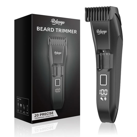 REHOYO Beard Trimmer for Men Adjustable: Professional Cordless Trimmer with 20-Length Dial – Waterproof Hair Clippers w/Stainless Steel Blades for Beard, Mustache & Face Grooming, Black