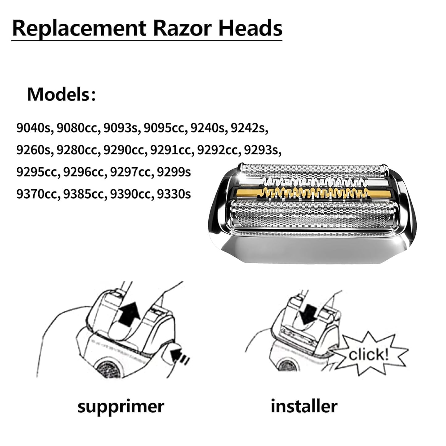 2PCS 92S Replacement Head Compatible with Series 9 Sport Replacement Foil & Cutter for Electric Razors 9290cc 9291cc 9370cc