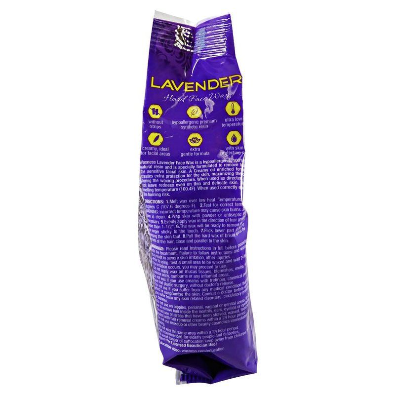 Waxness Lavender Face Hard Wax Pack of 2 x 0.8 lb (400 g) – Creamy Stripless Hard Wax for Sensitive Skin, Face, Bikini, Synthetic Resin Formula, Gentle Hair Removal – Made in Italy