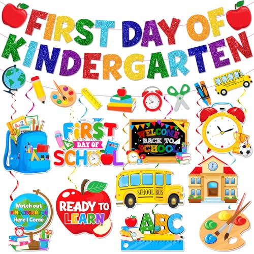 First Day of Kindergarten Decorations Set with Banner & Swirls