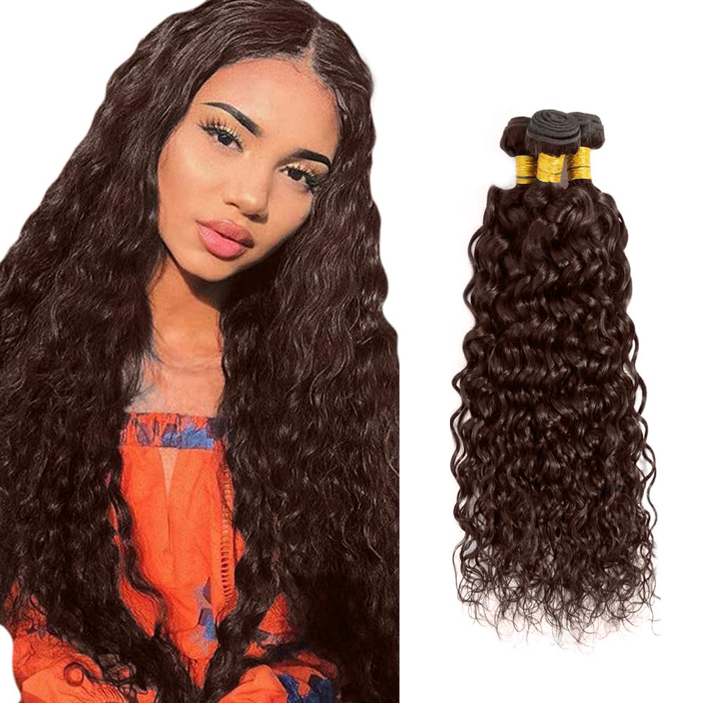 24 26 28 inch Brown Human Hair Bundles Dark Brown Water Wave Bundles #4 Human Hair Bundle #4 Water Wave Bundle