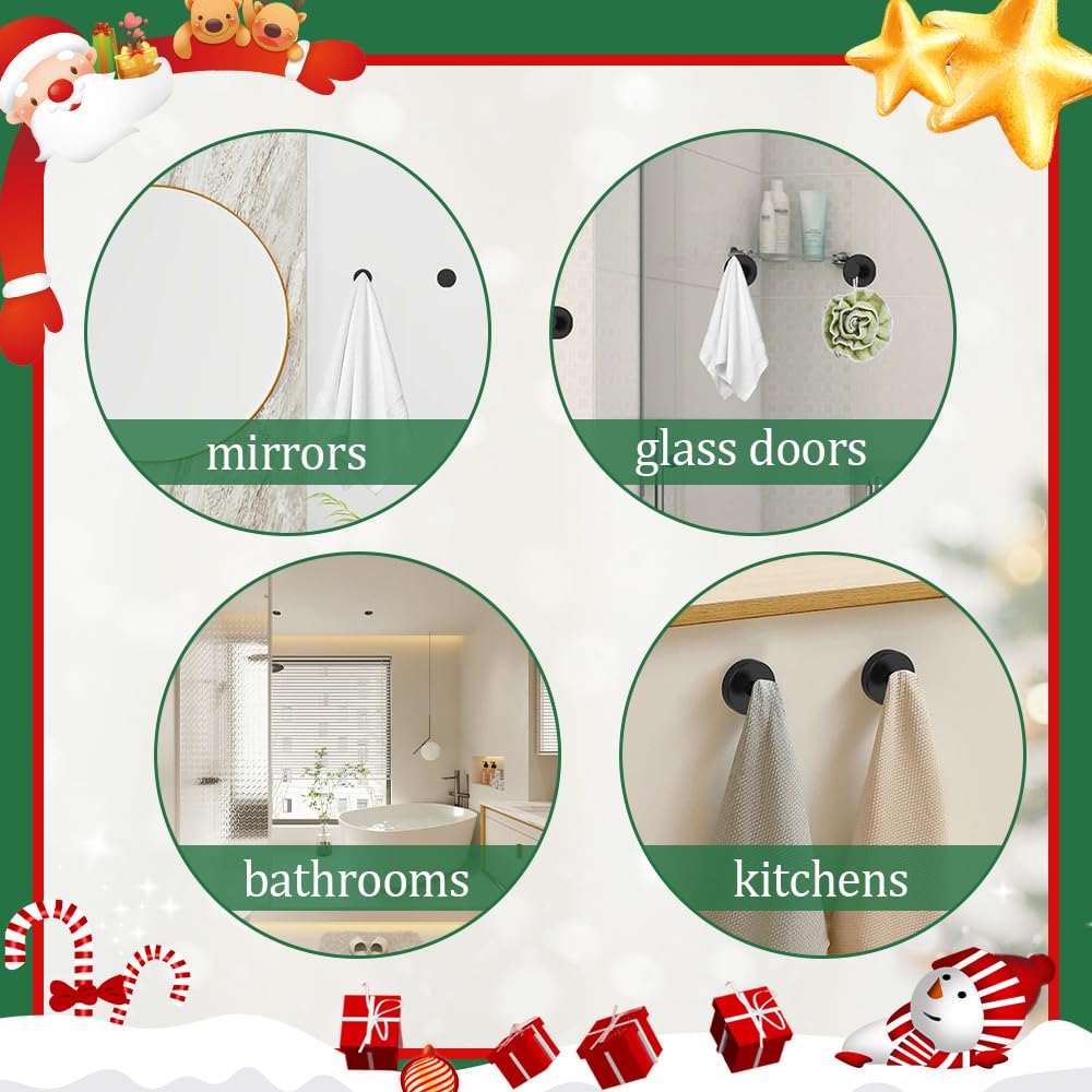 Suction Cup Hooks for Door Wreaths, 2025 Upgraded Wreath Hangers for Front Door, Halloween Christmas Suction Cup Wreath Hanger Holder for Glass Window Towel Shower Hooks Door Bathroom (2, Gold)