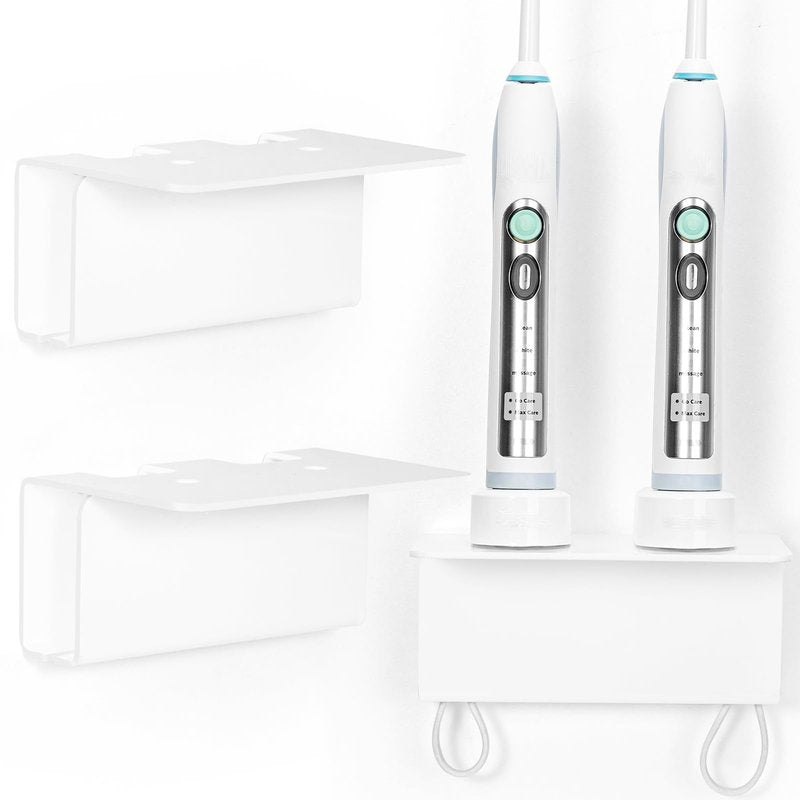 Haohaio Acrylic Electric Toothbrush Holder for Bathroom, Wall Mounted Electric Toothbrush Holder with Hidden Cable Management, Space-Saving and Convenient for Charging -White-2P
