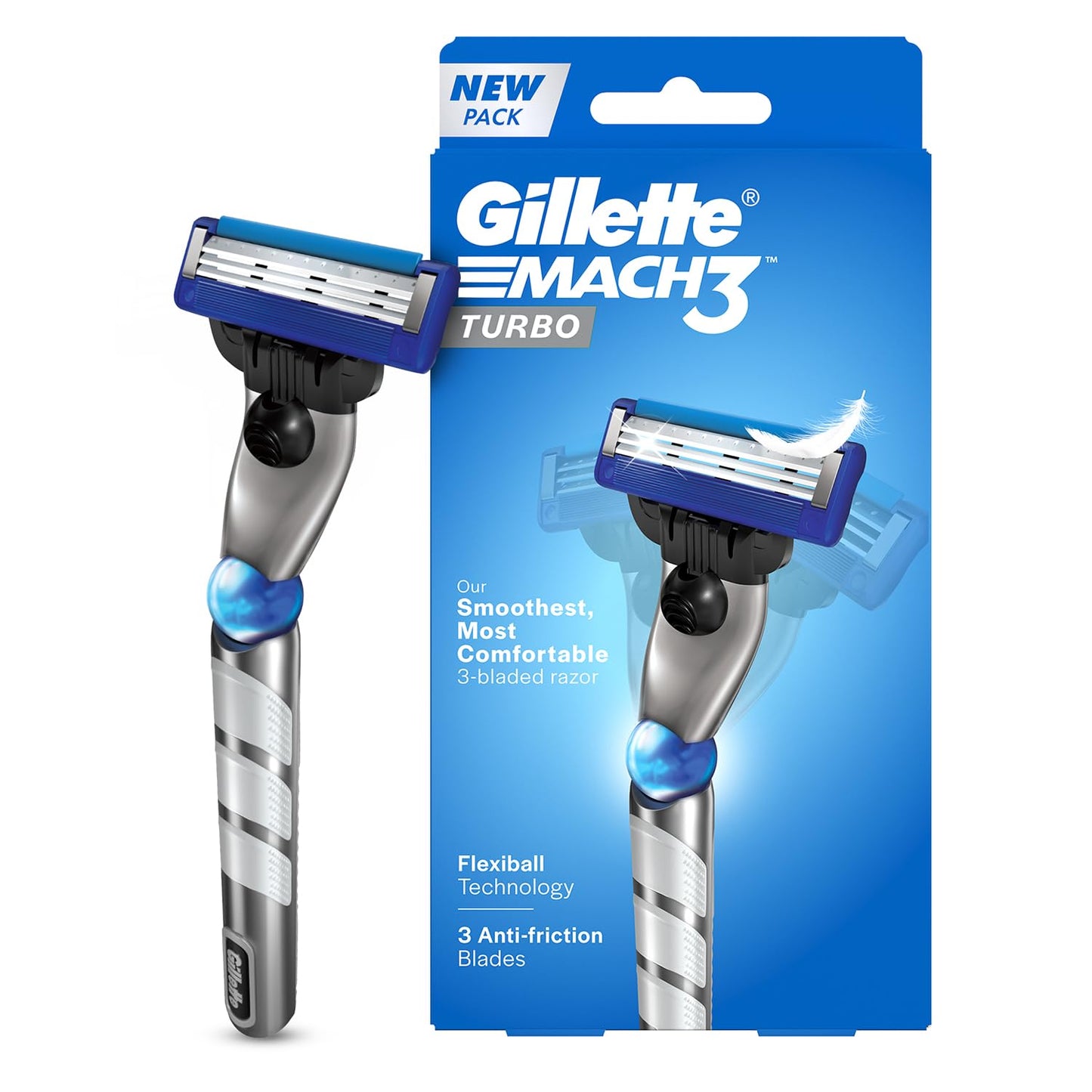 Gillette Mach 3 Turbo Razor for Men - Comfortable Shaving with Flexiball & Anti-Friction Blades | Sensitive Skin Care