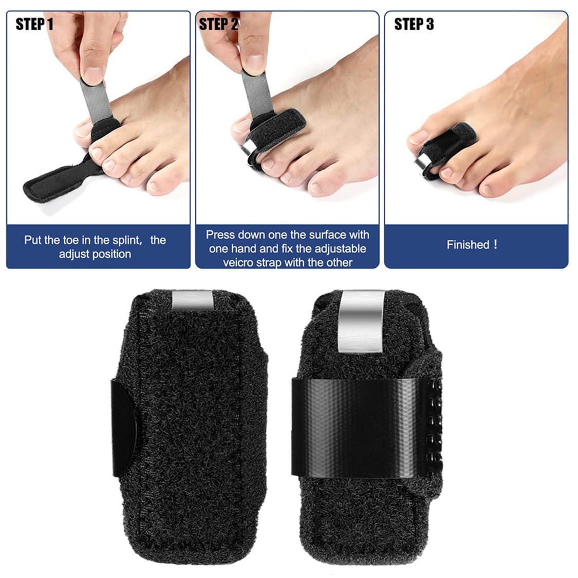 Toe Splints for Straightening Toes Straightener Adjustable Toe Corrector Brace for Men Women Toe Injuries Fractures Sprains 2Pcs