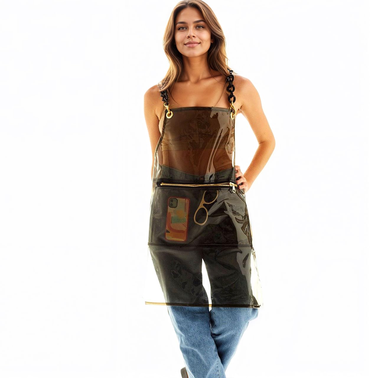 MIKI WELL Hair Stylist Apron for Women - Waterproof Barber Nail Tech Apron Hairdresser Hairstylist Salon Clear Aprons with Large Pocket, Black (22.83”W 29.5”L)