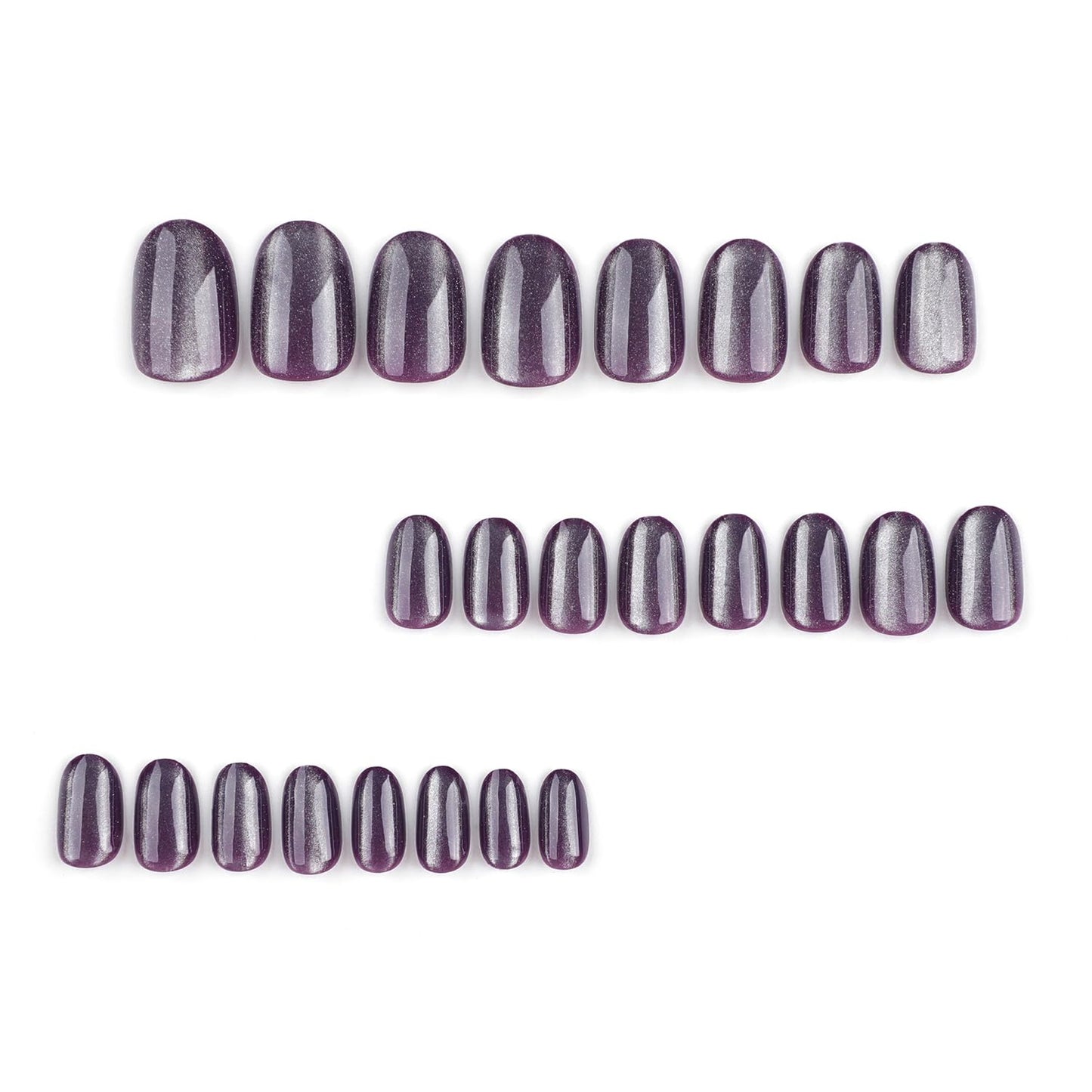 Short Press On Nails - 24Pcs Almond Purple Glitter Full Cover | Reusable Glossy Fake Nails for Women