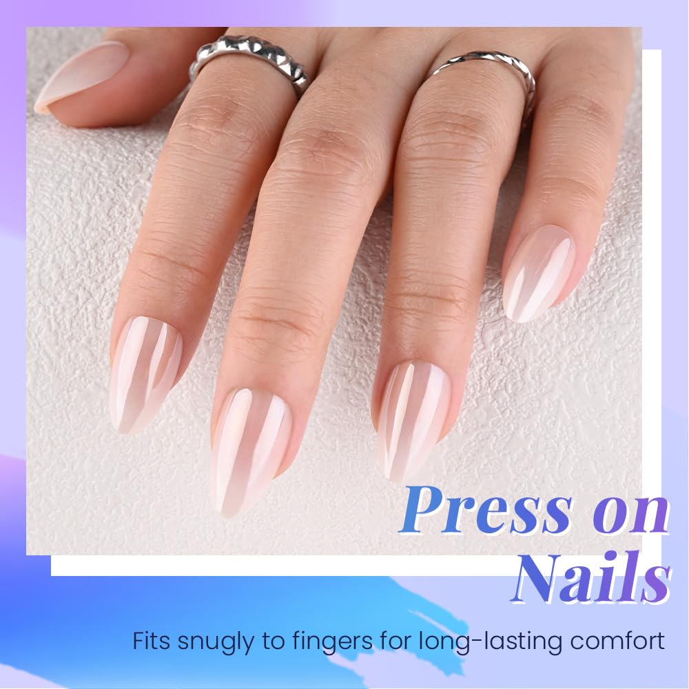 Chrome Nude Press On Nails - Short Almond Acrylic Jelly Ombre Design | Reusable Salon-Quality Stick-On Kit for Women