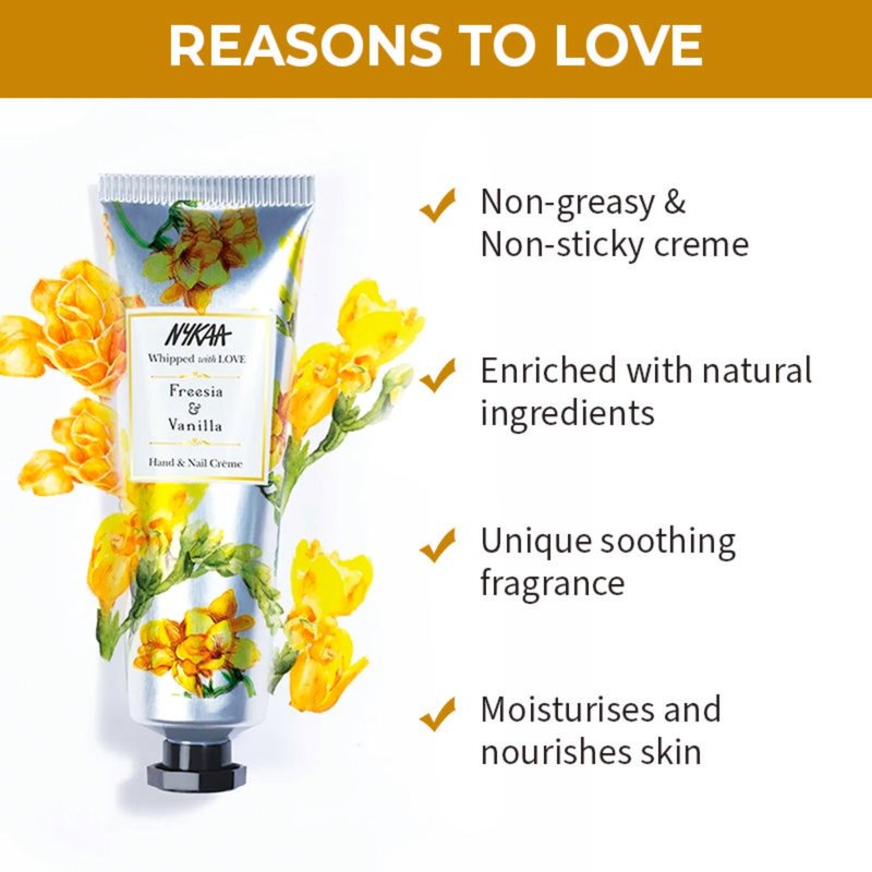 Nykaa Naturals Hand and Nail Cream - Non-Greasy, Deep Hydrating - Nourishes Hands and Cuticles - Sensuous Scent - Freesia and Vanilla - 1 oz