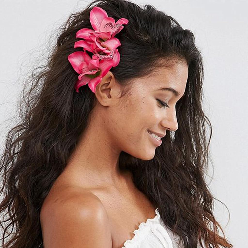 ALIMITOPIA Flower Hair Clip Bohemia Hawaiian Fabric Artificial Thai Orchid Flower Alligator Hair Clip Hairpin Barrette Headdress Bobby Pins Headwear Hair Accessories(4 inches;8pcs)
