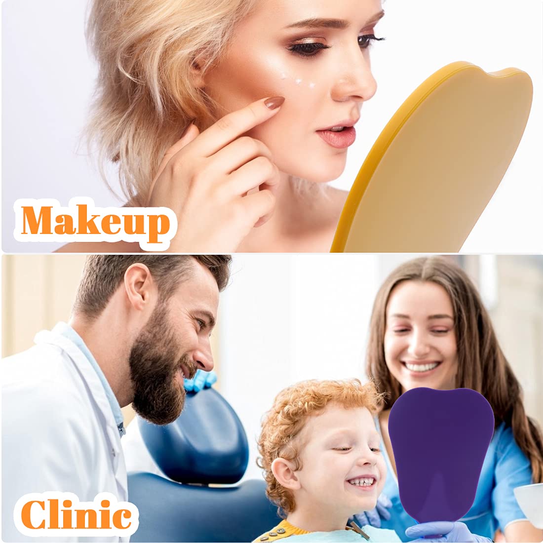 LVCHEN Cute Tooth Shaped Plastic Hand Mirrors - Dental Handheld Mirror High-Definition Makeup Mirror with Handle Dental Office Decorations with A Hole for Oral Clinic Salon Barber（White