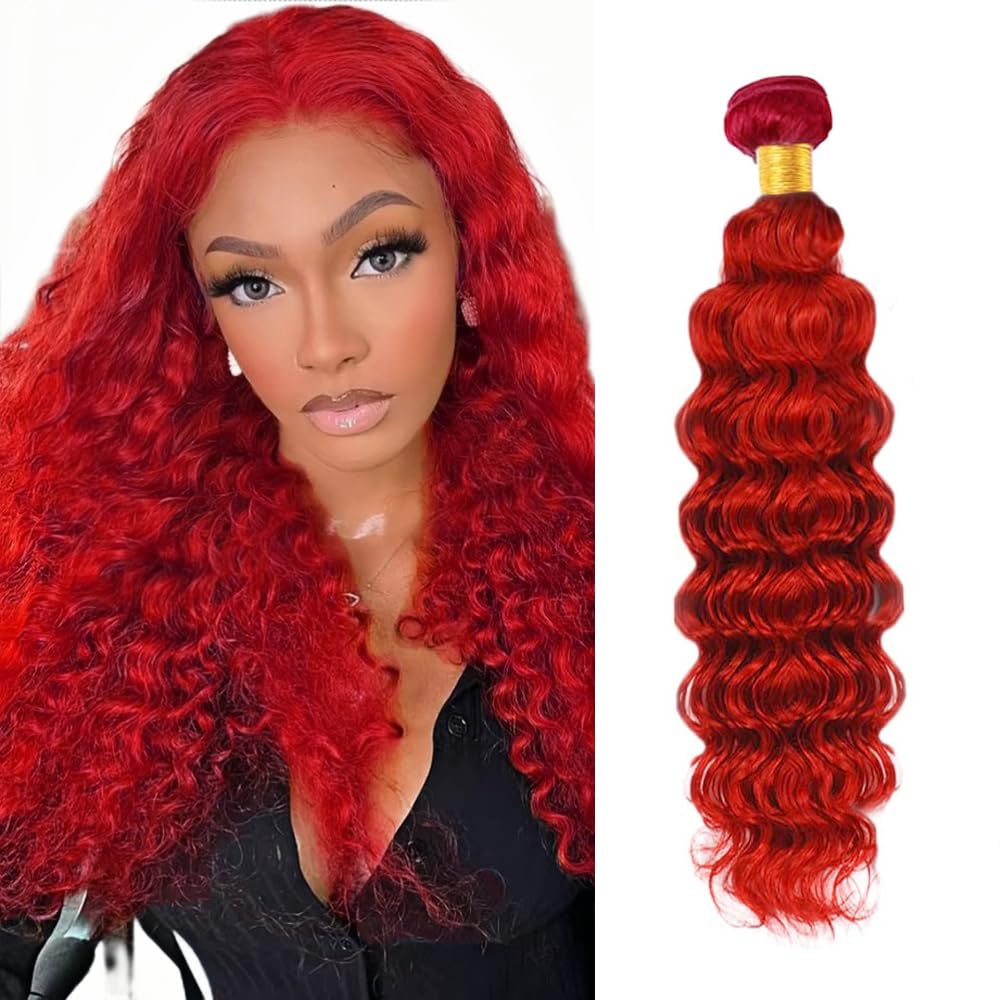 Red Bundles Human Hair GveoXvo Red Bundle Burgundy Deep Wave Bundle 14 Inch Burgundy Bundles Human Hair Extensions