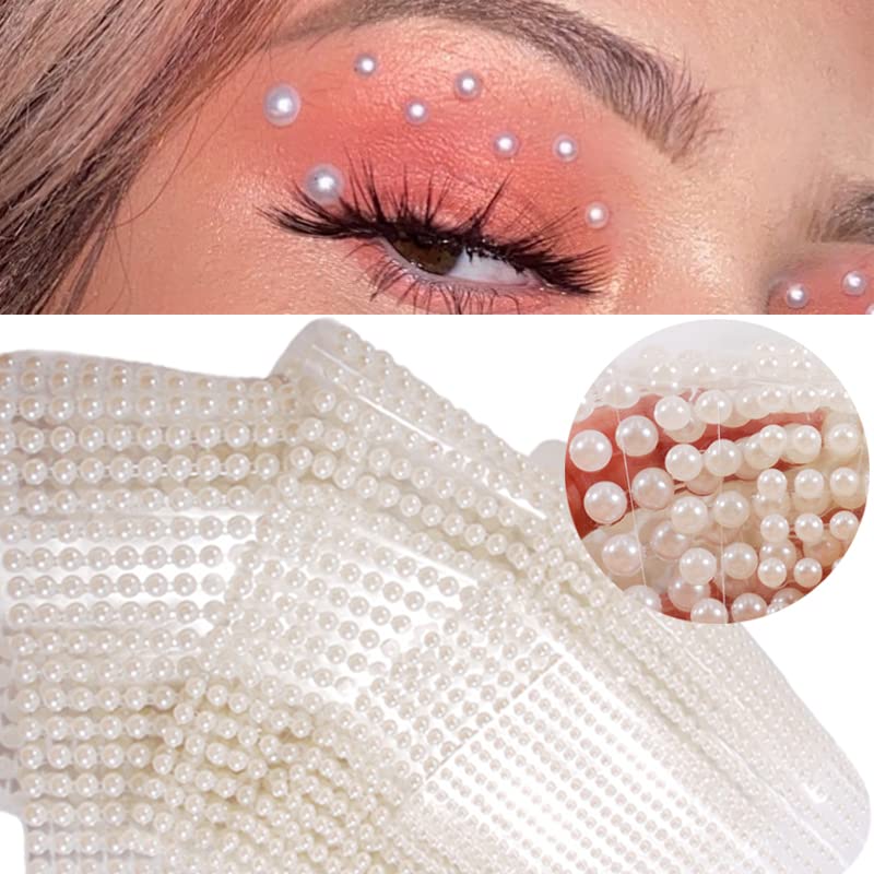 RUSTAMM White Pearl Face & Nail Rhinestones 3D Self-Adhesive Gems for Body Art & DIY Jewelry