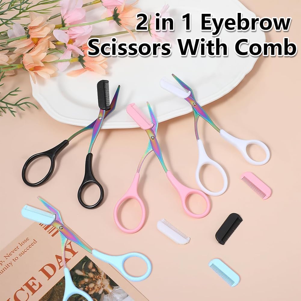 Eyebrow Trimmer Scissor, 2026 New 2-in-1 Professional Eyebrow Scissors with Comb, Stainless Steel Precision Eyebrow Cutter, Curved Eye Brow Razor, Portable Hair Removal Makeup Tool (Blue)