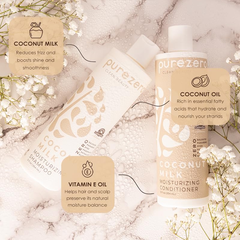 Purezero Coconut Milk Shampoo & Conditioner Set for Hydration & Shine